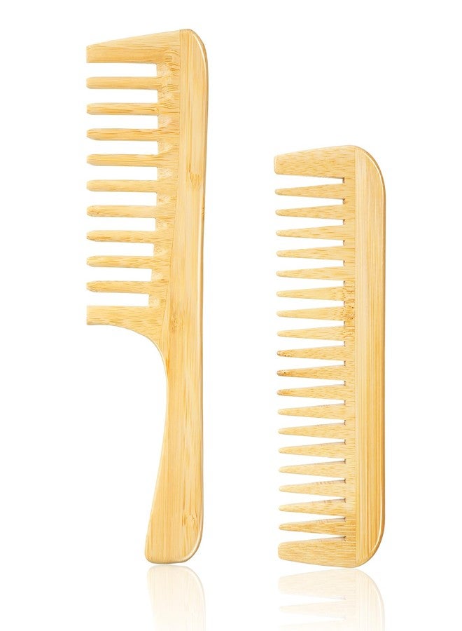 Hariendny 2Pcs Natural Handmade Bamboo Anti-Static Combs Set - Wide Tooth, Natural Wooden combs for Straight, Natural Curly Wavy, Beard, Travel-Friendly, Hand Polished - Image 1